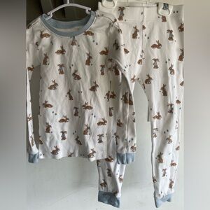 Petit Lem Bunny Print Pajama Set - White and Brown